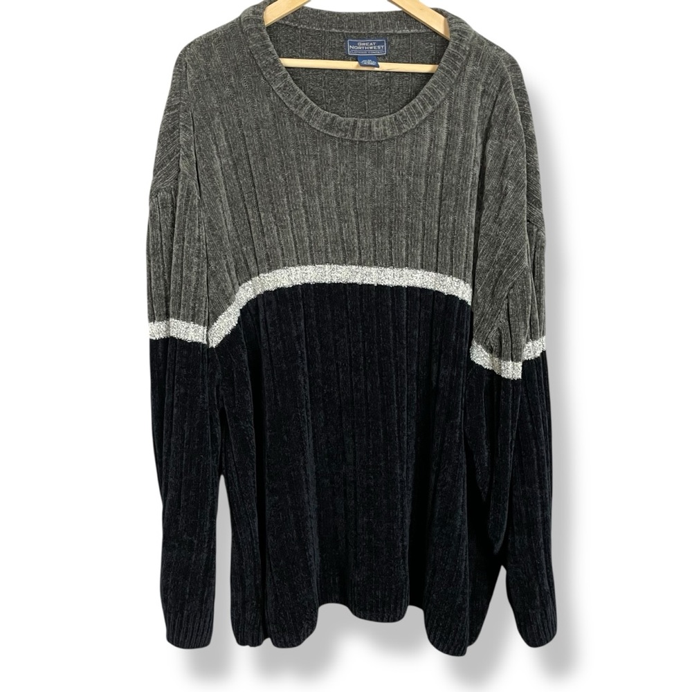 Vintage Great Northwest‎ Sweater Striped Chenille Plus Size 5X Men Gray Preppy